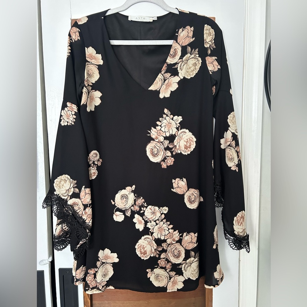 Astr Black Dress with Floral Accents